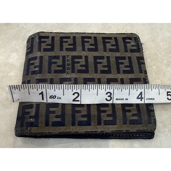 VTG Fendi Zucca Monogram Bifold Logo Wallet Brown‎ Canvas & Leather Italy *See
